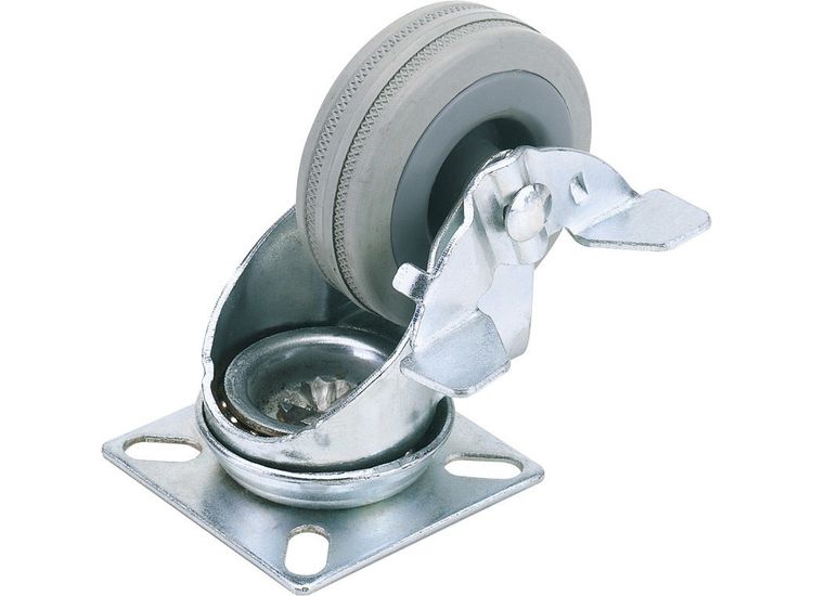 Draper 65469 50mm Dia. Swivel Plate Fi x ing Rubber Castor with Brake - S.W.L 50Kg