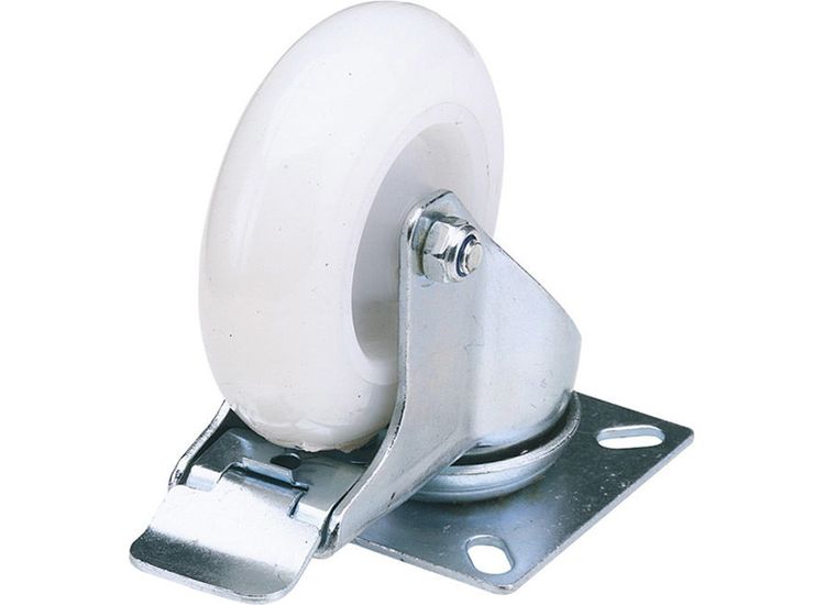 Draper 65504 100mm Dia. Swivel Plate Fi x ing Nylon Wheel with Brake - S.W.L. 125Kg