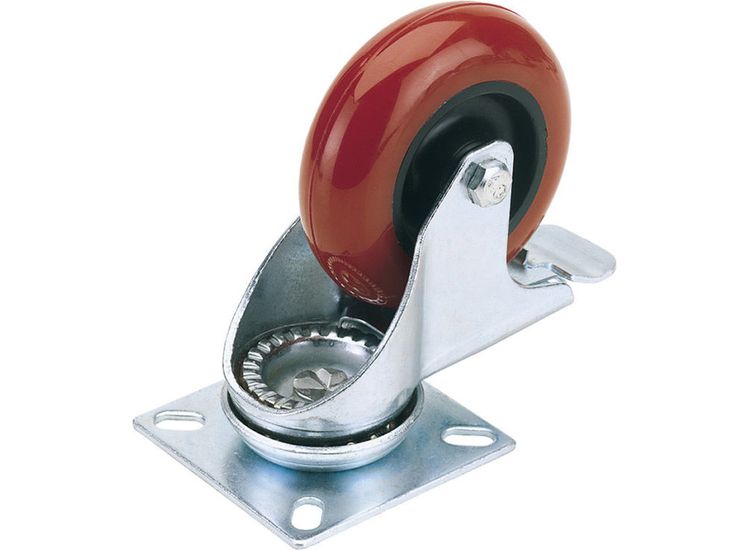 Draper 65514 75mm Dia. Swivel Plate Fi x ing Polyurethane Wheel with Brake - S.W.L. 70Kg
