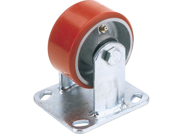 Draper 65525 100mm Dia. Fixed Plate Fi x ing Heavy Duty Polyurethane Wheel - S.W.L. 250Kg