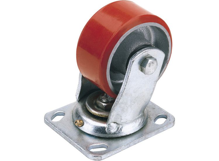 Draper 65526 125mm Dia. Swivel Plate Fi x ing Heavy Duty Polyurethane Wheel - S.W.L. 300Kg