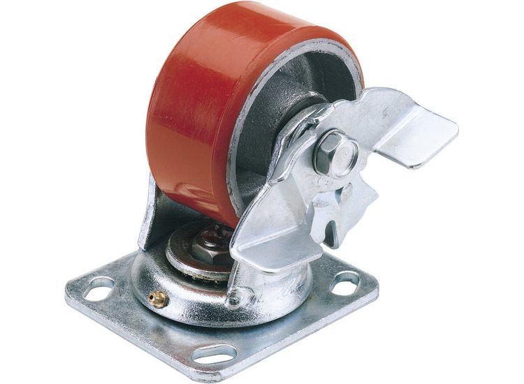Draper 65530 160mm Dia. Swivel Plate Fi x ing Heavy Duty Polyurethane Wheel with Brake - S.W.L. 400Kg