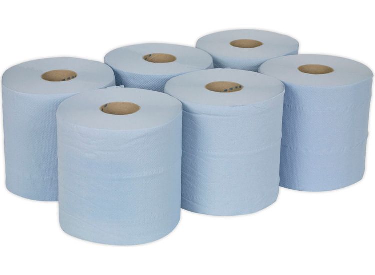 Sealey BLU150 Paper Roll Blue 2-Ply Embossed 150m Pack of 6