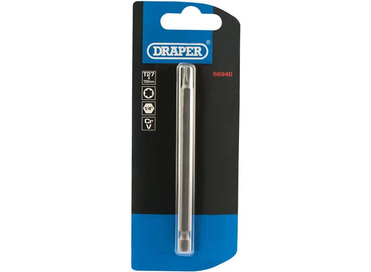 Draper 66940 T27 1/4" Hex TX-STAR&amp;#174; Insert Bit 100mm Long x 1