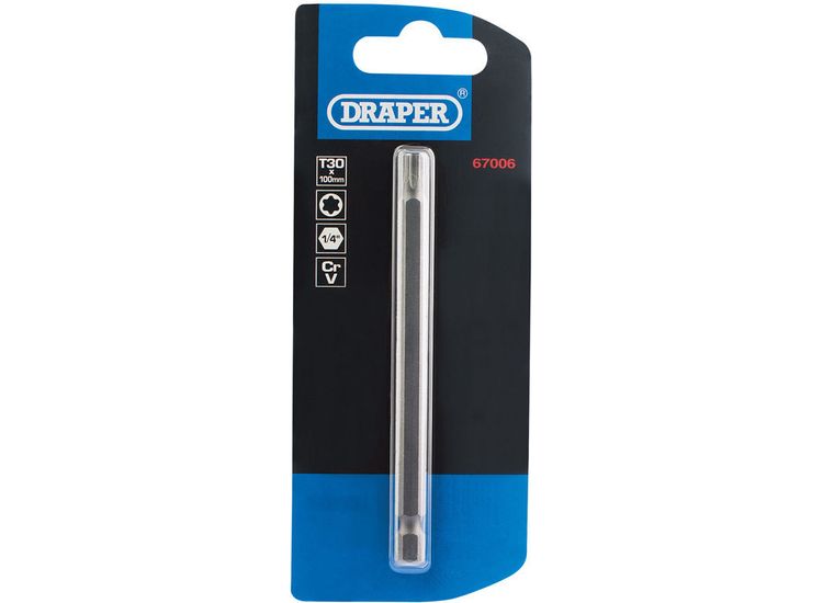Draper 67006 T30 1/4" Hex TX-STAR&amp;#174; Insert Bit 100mm Long x 1