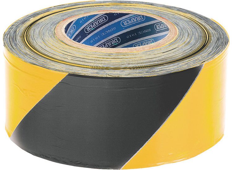 Draper 69009 500M x 75mm Black and Yellow Barrier Tape Roll