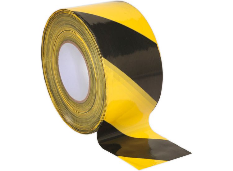 Sealey BTBY Hazard Warning Barrier Tape 80mm x 100m Black/Yellow Non-Adhesive