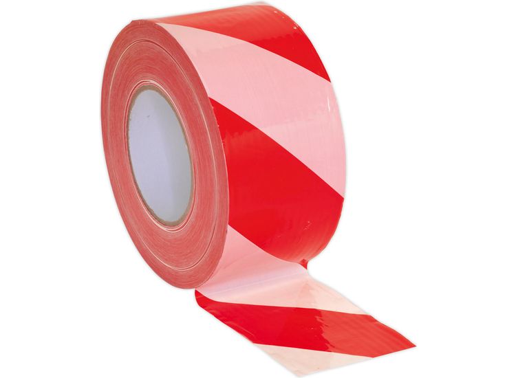 Sealey BTRW Hazard Warning Barrier Tape 80mm x 100m Red/White Non-Adhesive