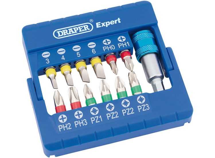 Draper 82401 Coloured Screwdriver Bit Set With Magnetic Holder (13 Piece)