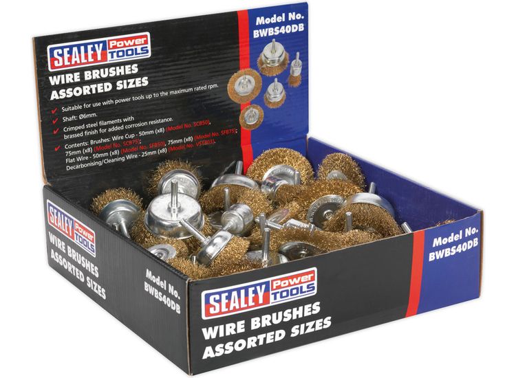 Sealey BWBS40DB Wire Brushes Assorted Sizes Display Box of 40