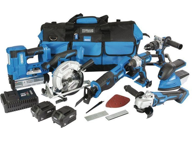 Draper 90473 D20 20V Jumbo Kit (7 Piece) (+1 x 3Ah Batteries, 1 x 5Ah Battery, Charger and Wheeled Tool Bag)
