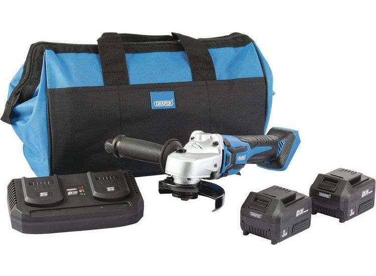 Draper 99734 D20 20V 115mm Brushless Grinder Kit c/w 2 x 3Ah batteries