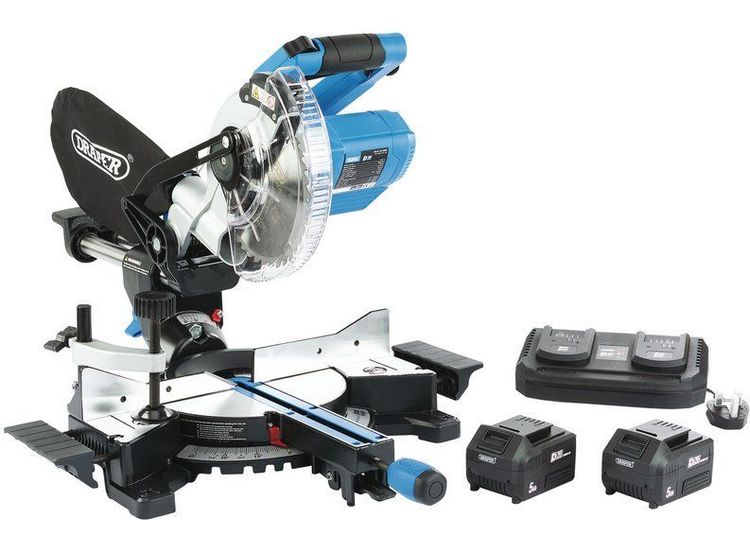 Draper 99765 D20 20V Brushless 185mm Sliding Compound Mitre Saw Kit (Twin Charger)