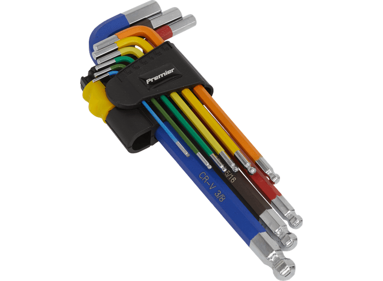 Sealey AK7197 Ball-End Hex Key Set 9pc Long Colour-Coded Imperial