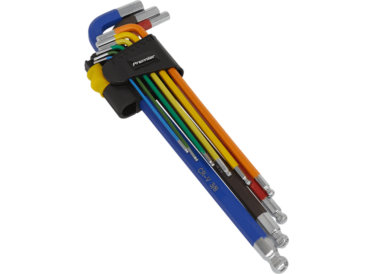 Sealey AK7198 Ball-End Hex Key Set Extra-Long 9pc Colour-Coded Imperial