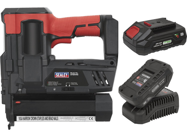 Sealey CP20VNGKIT Cordless Staple/Nail Gun Kit 18G 20V - 2 Batteries