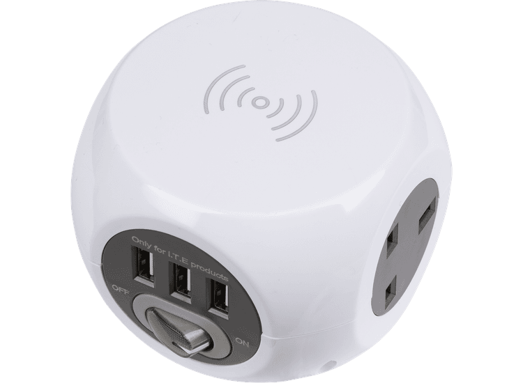Sealey EL144WC Extension Cable Cube 1.4m 3 x 230V + 3 x USB Sockets &amp; Wireless Charging Pad