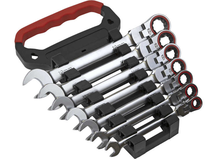 Sealey AK63943 Flexi-Head Ratchet Combination Spanner Set 7pc Metric Platinum Series