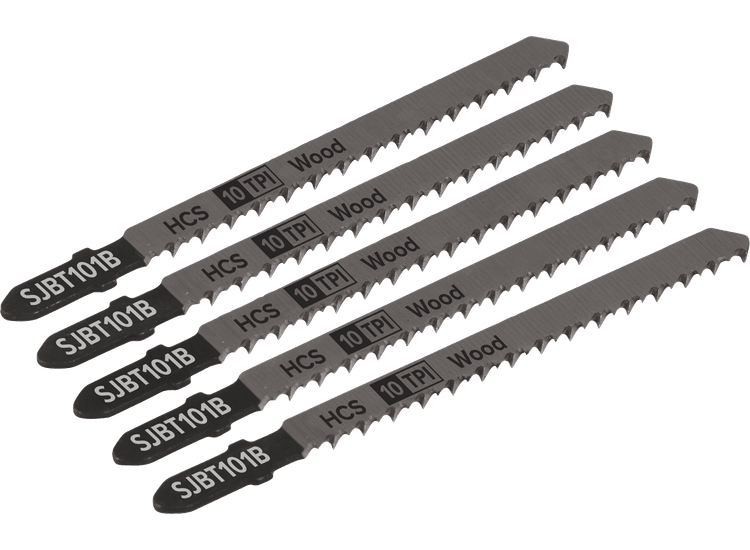 Sealey SJBT101B Jigsaw Blade Hard Wood 100mm 10tpi - Pack of 5