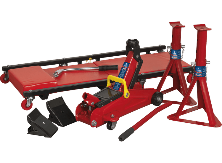 Sealey JKIT01 Lifting Kit 5pc 2tonne (Inc Jack, Axle Stands, Creeper, Chocks &amp; Wrench)