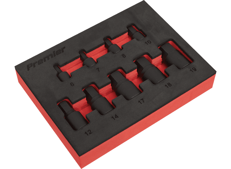 Sealey AK5525 Low Profile Impact Hex Socket Bit Set 1/4" &amp; 3/8" Sq Drive 9pc - Metric