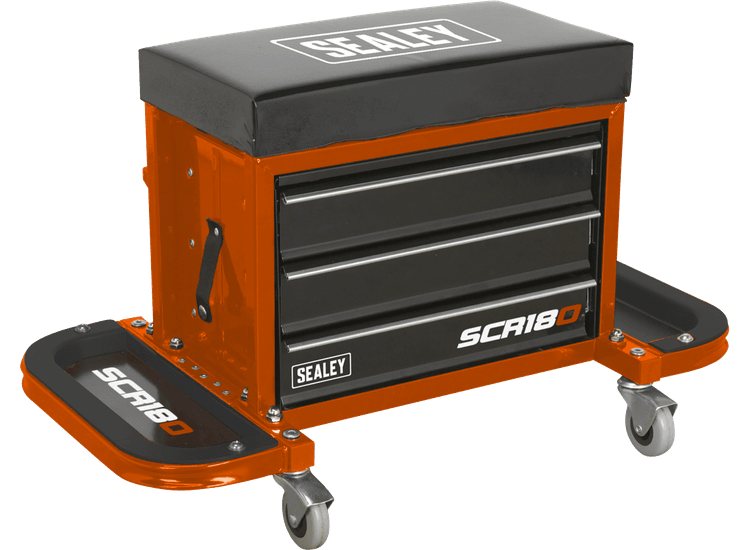 Sealey SCR18O Mechanic's Utility Seat &amp; Toolbox - Orange