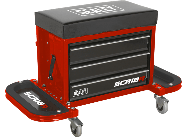 Sealey SCR18R Mechanic's Utility Seat &amp; Toolbox - Red