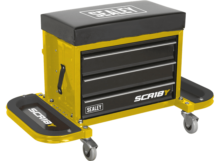 Sealey SCR18Y Mechanic's Utility Seat &amp; Toolbox - Yellow