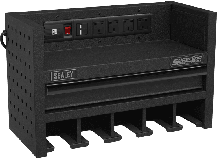 Sealey AP22SRBE Power Tool Storage Rack 560mm with Drawer &amp; Power Strip
