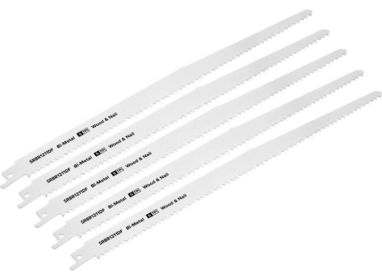 Sealey SRBR1211DF Reciprocating Saw Blade Wood &amp; Nail 300mm 6tpi - Pack of 5