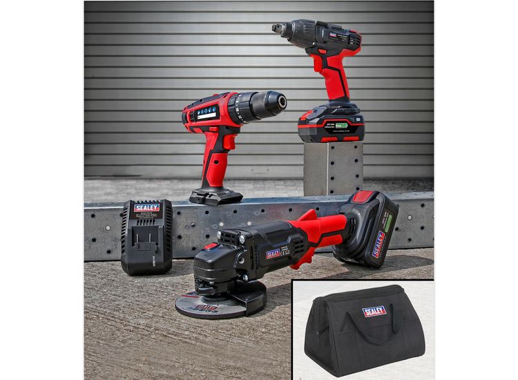 Sealey CP20VCOMBO1 20V Cordless 13mm Hammer Drill/1/2"Sq Drive Impact Wrench/&amp;#8709;115mm Angle Grinder Combo Kit