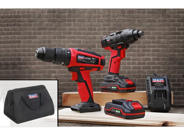 Sealey CP20VDDCOMBO 20V Cordless 13mm Hammer Drill/1/2"Sq Drive Impact Driver Combo Kit
