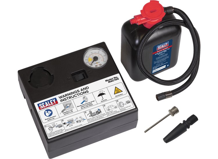 Sealey MAC10S Tyre Inflator 12V &amp; Emergency Puncture Sealant Kit