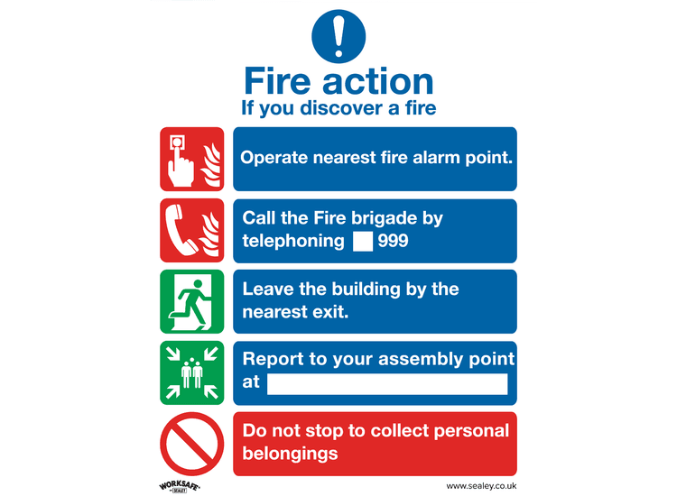 Sealey SS20P1 Safe Conditions Safety Sign - Fire Action Without Lift - Rigid Plastic