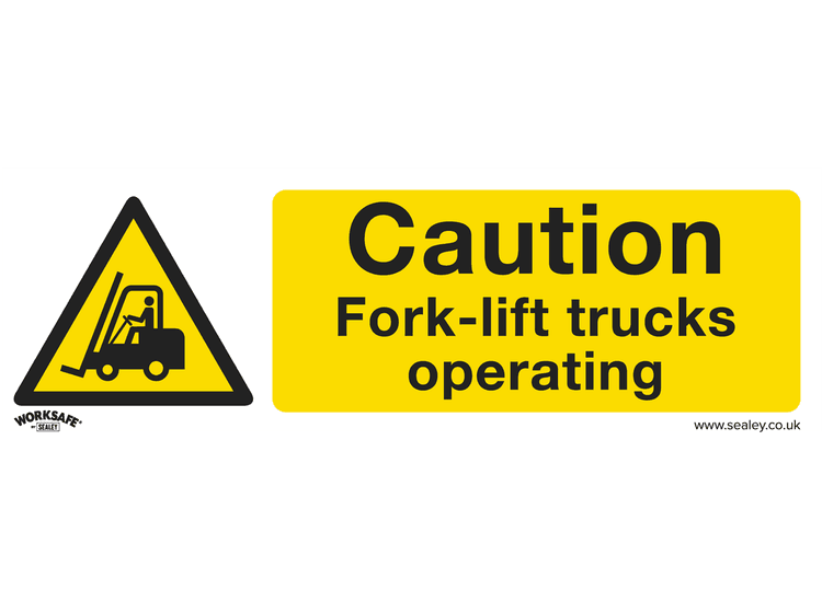 Sealey SS44P10 Warning Safety Sign - Caution Fork-Lift Trucks - Rigid Plastic - Pack of 10