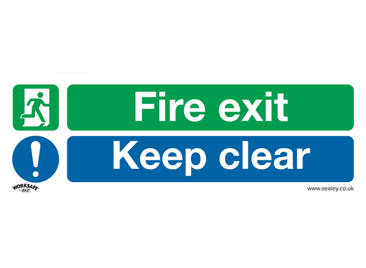Sealey SS32P10 Safe Conditions Safety Sign - Fire Exit Keep Clear (Large) - Rigid Plastic - Pack of 10
