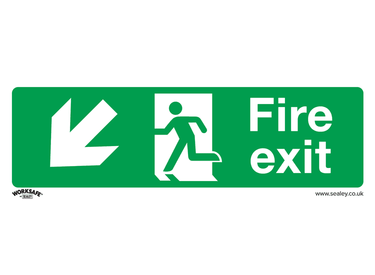 Sealey SS34V10 Safe Conditions Safety Sign - Fire Exit (Down Left) - Self-Adhesive Vinyl - Pack of 10