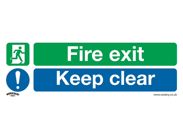 Sealey SS32V1 Safe Conditions Safety Sign - Fire Exit Keep Clear (Large) - Self-Adhesive Vinyl