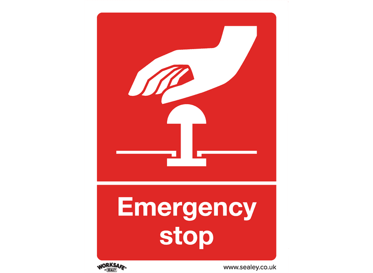 Sealey SS35V10 Safe Conditions Safety Sign - Emergency Stop - Self-Adhesive Vinyl - Pack of 10