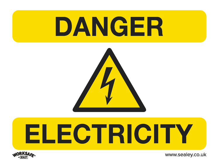 Sealey SS41P10 Warning Safety Sign - Danger Electricity - Rigid Plastic - Pack of 10