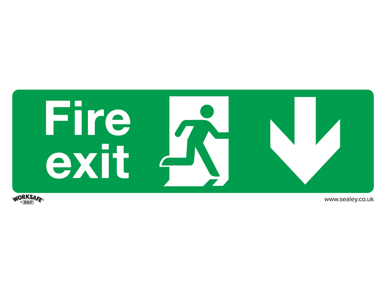 Sealey SS22P10 Safe Conditions Safety Sign - Fire Exit (Down) - Rigid Plastic - Pack of 10
