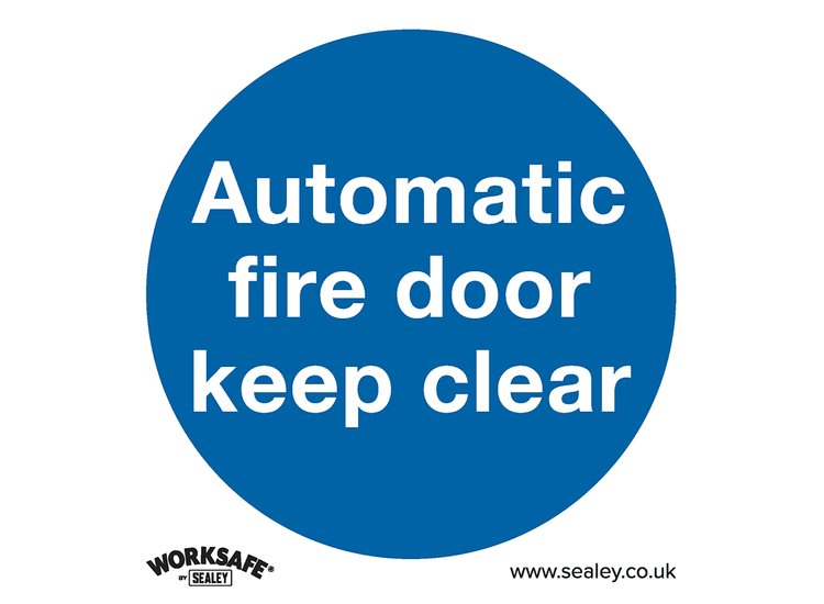 Sealey SS3P10 Mandatory Safety Sign - Automatic Fire Door Keep Clear - Rigid Plastic - Pack of 10
