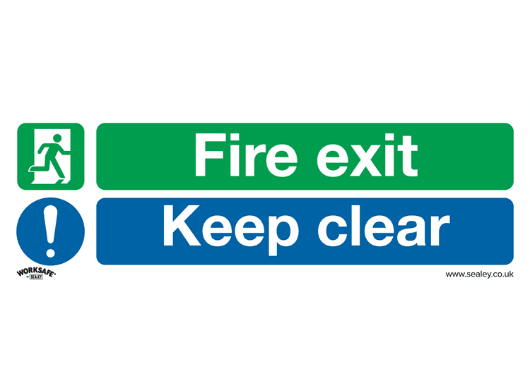 Sealey SS18P10 Safe Conditions Safety Sign - Fire Exit Keep Clear - Rigid Plastic - Pack of 10