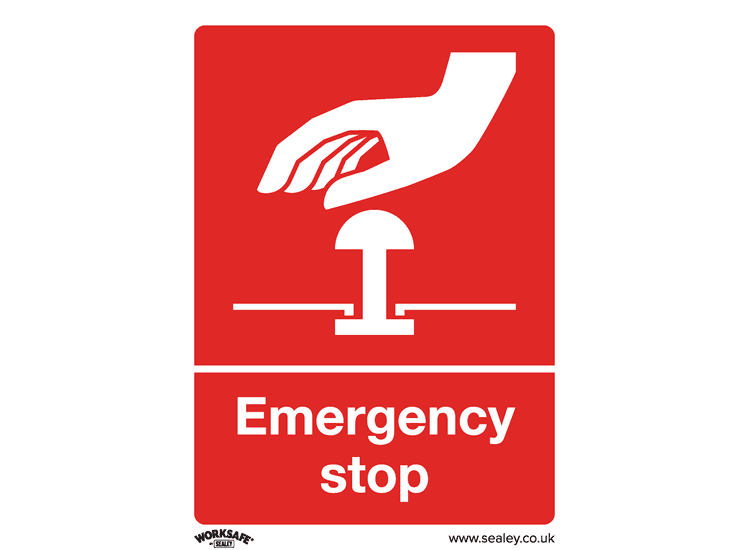 Sealey SS35V1 Safe Conditions Safety Sign - Emergency Stop - Self-Adhesive Vinyl