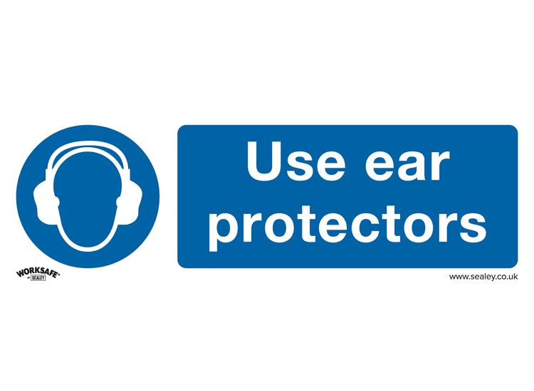 Sealey SS10V10 Mandatory Safety Sign - Use Ear Protectors - Self-Adhesive Vinyl - Pack of 10