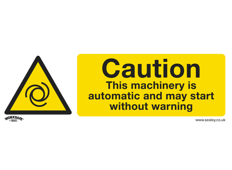 Sealey SS47P10 Warning Safety Sign - Caution Automatic Machinery - Rigid Plastic - Pack of 10