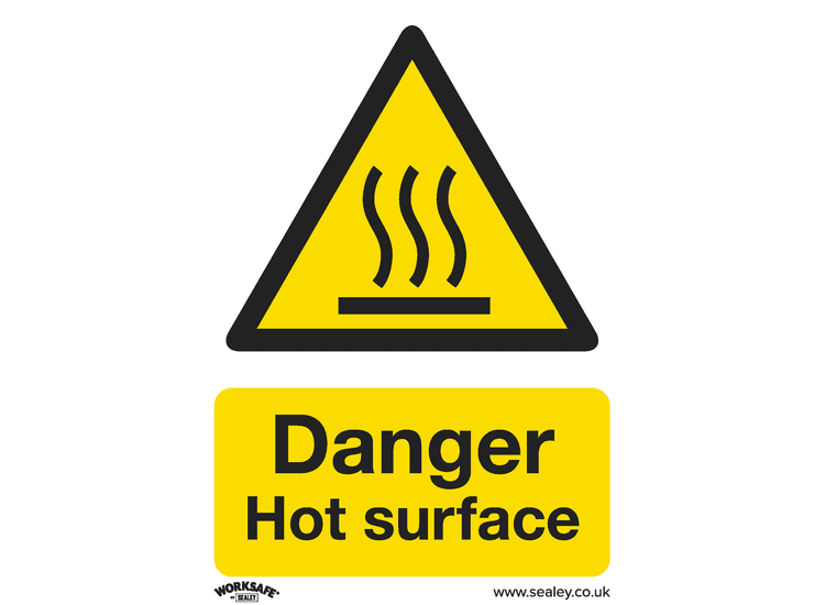 Sealey SS42P10 Warning Safety Sign - Danger Hot Surface - Rigid Plastic - Pack of 10