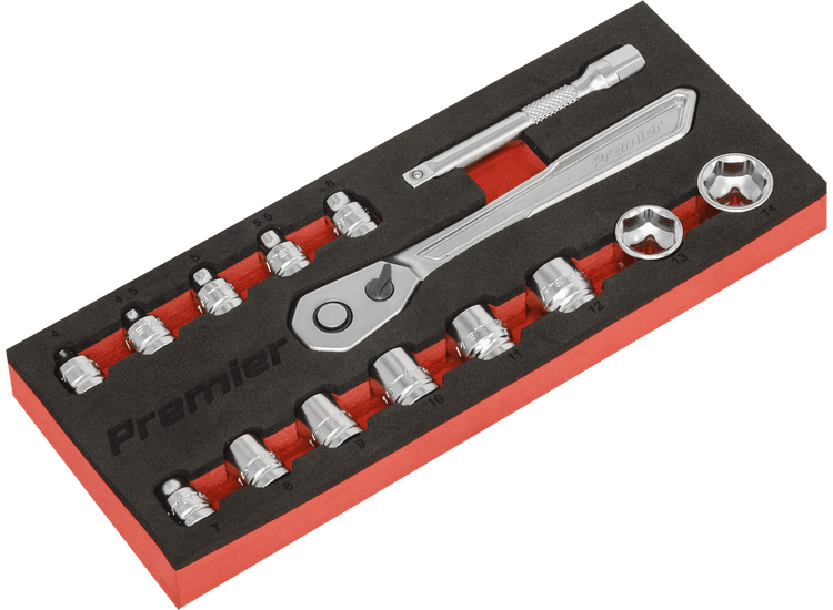 Sealey AK5783 Low Profile Socket Set 15pc 1/4"Sq Drive Metric