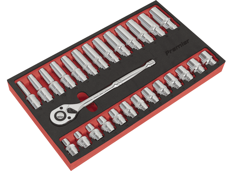 Sealey AK66723 Ratchet Wrench &amp; Socket Set 27pc 1/2"Sq Drive