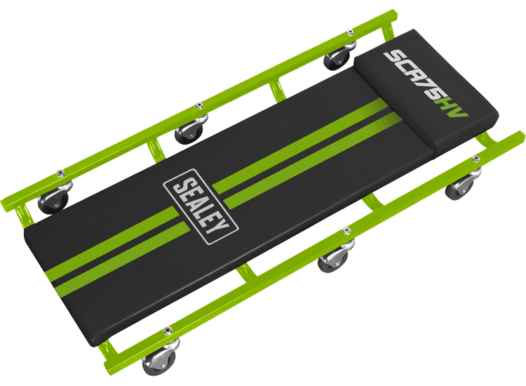 Sealey SCR75HV 36" Deluxe American-Style Creeper with Steel Frame &amp; 6 Wheels - Hi-Vis Green